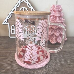 Pink Christmas Tree Glass Mug